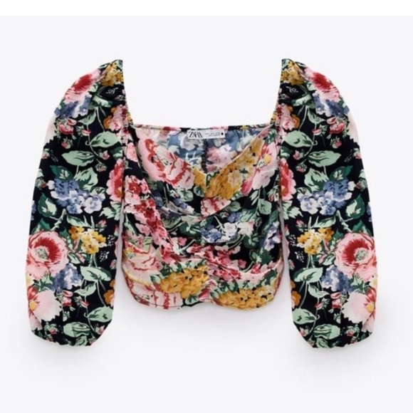Zara Floral Print Puff Sleeve Top - Picture 2 of 7